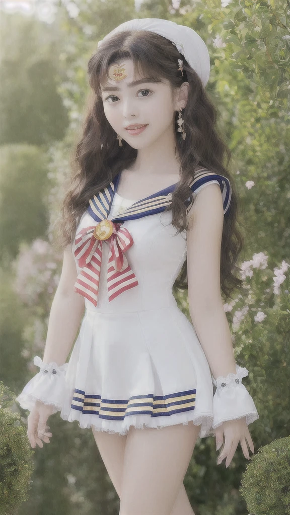 (Highly Detailed CG Unity 8K Wallpaper, masterpiece, Highest quality), (Exquisite lighting and shadows, A very dramatic picture, Cinema Lens Effects), (Sailor Moon: 1.4), Delicate facial features, Cute Smile, Star Eyes, ((Dark green hair)), Tight Top, White gloves, mini skirt, Dynamic pose, lying in the garden), (Blooming garden background) (Amazing details, Excellent lighting, Wide-angle), (Excellent rendering, I&#39;m so proud of my species),swimwear