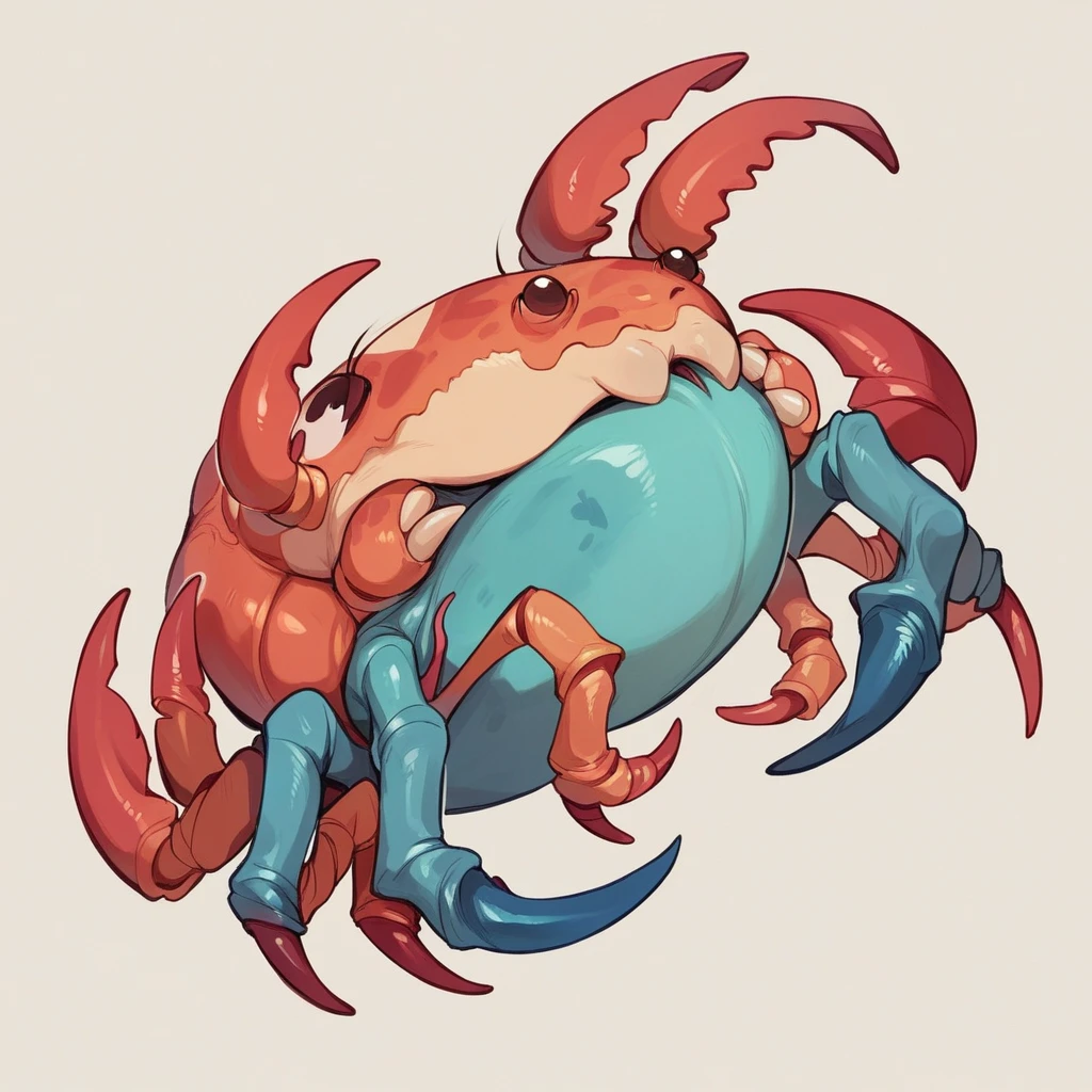 A crab with iridescent blue carapace , dual daggers.