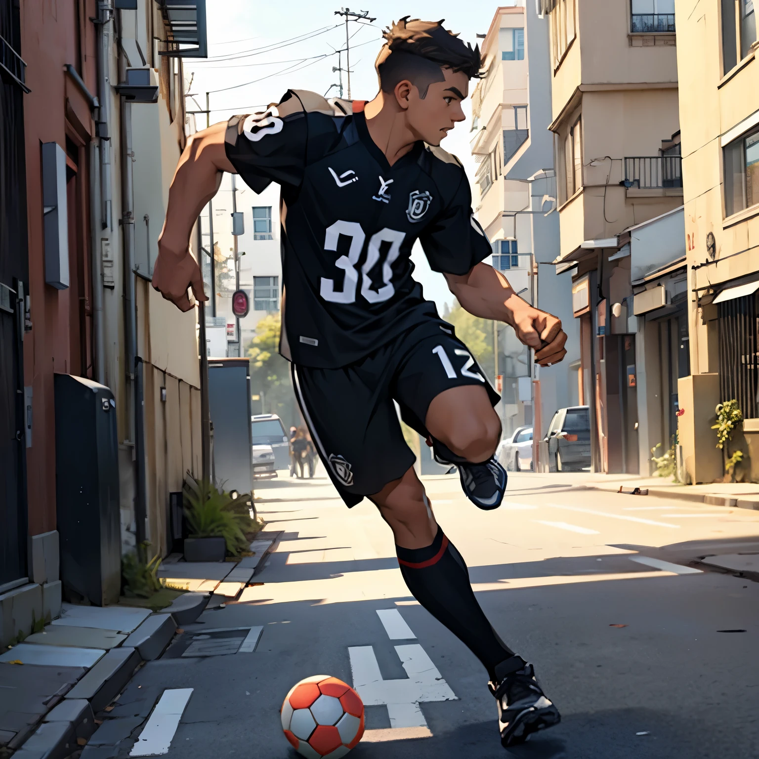 Man playing football on the street, amateur