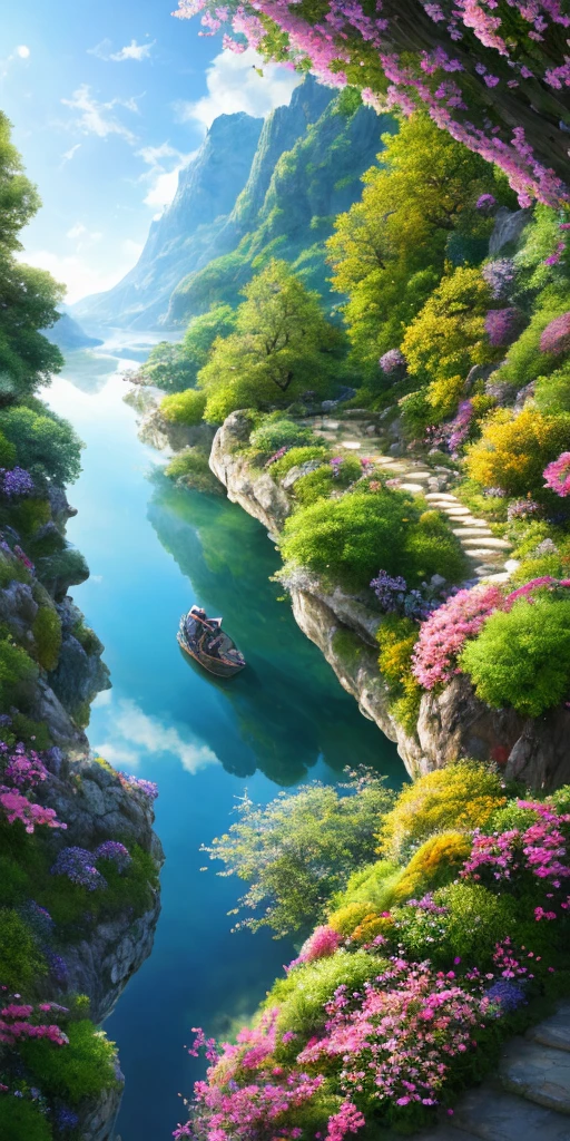 masterpiece, 最high quality, high quality, Very detailed Cg Unity 8K wallpaper, landscape, outside,Fleur, cloud, Tag, no one〜do not have, Mont, landscape, water, wood, Yuki, cascade, Cliff, nature, lake, river, slice,Award-winning photo, Bokeh, Depth of written boundary, High resolution, Floral, Color Difference ,Photorealistic,Very detailed, artステーションのトレンド, Trends of C Consil, Complex, High detail, dramatic, art:Mid Journey