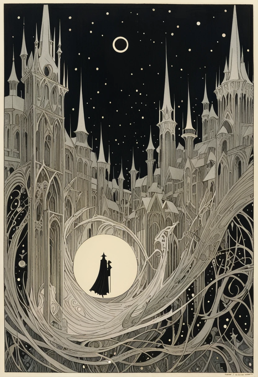 Ringwraiths in a Sleeping Town，Dorothy Lassrop (Dorothy Lathrop) absorb，Aaron Horkey&#39;s painting depicts，神秘风景absorb影,Luminous oil painting style，IncRedible futuristic images appear on the Miracle Stone， There is a lot of suspense, Dark, atmosphere, Dark "Imagine a vast desolate space，The spectral landscape unfolds from the surrounding haze, It&#39;s as if the fabric of reality has lost its color and vibrancy. Crystalline Monolith, No visible pulse or energy, Rising from the barren land like a forgotten fragment of knowledge, Casting an eerie glow over a featureless environment. Artworks should evoke an unsettling sense of alienation, The line between nothingness and existential despair becomes blurred, Put the audience into a state of numbness and indifference."Red,dark Red color palette