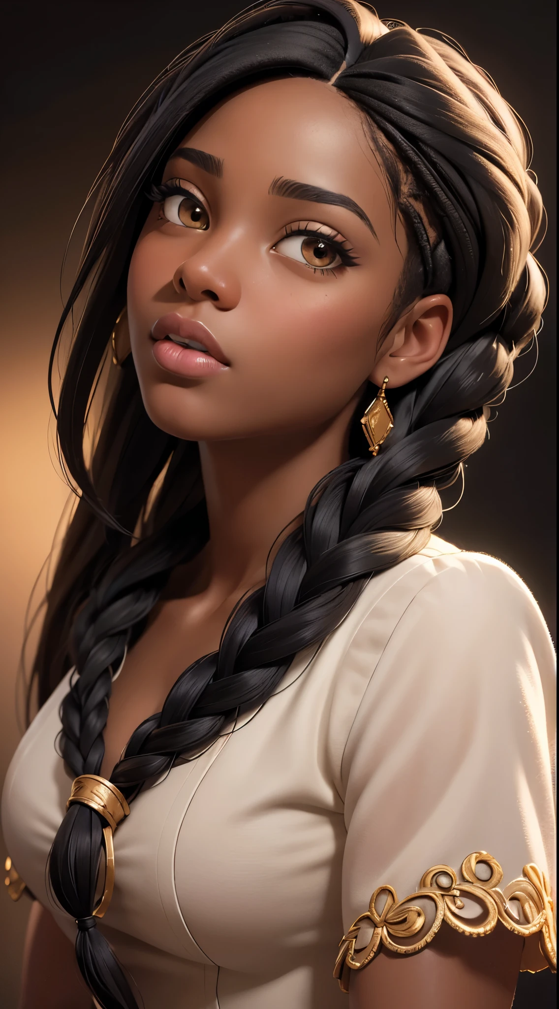 (best quality, masterpiece:1.2), realistic, detailed portrait of 1 black girl,braiding wig close up,realistic oil painting, vibrant colors, soft lighting, intricate brushstrokes, elegant pose, expressive eyes, flowing hair, delicate features.