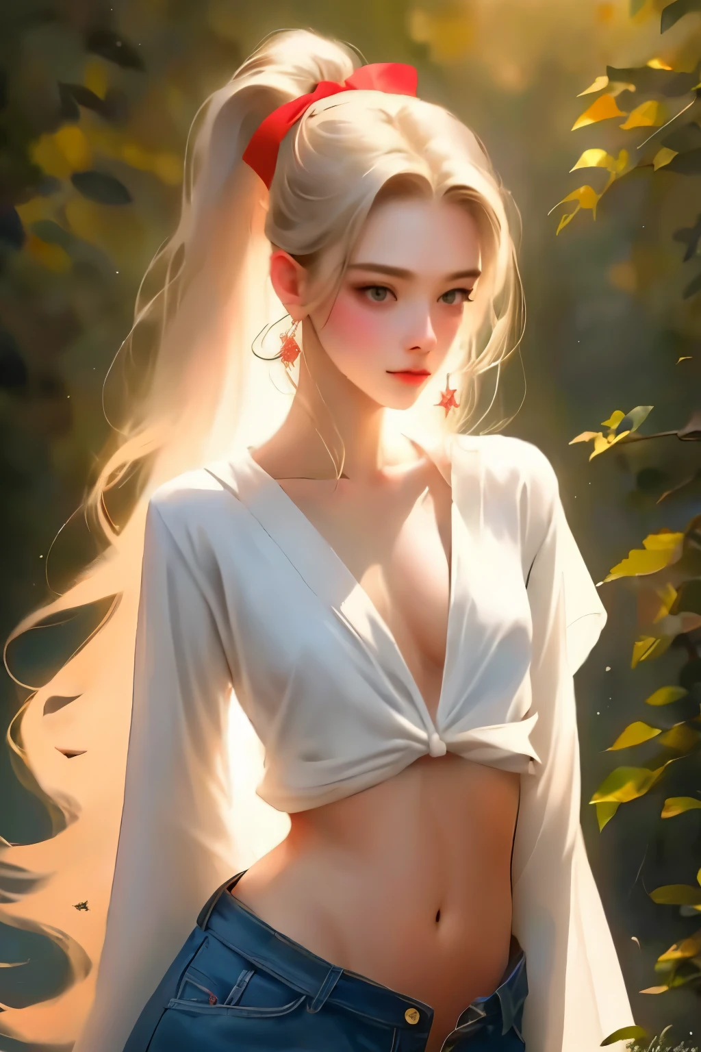 ((best quality)), ((masterpiece)), (detailed), NSFW, small , prominent collarbones, skinny arms, flat stomach, visible hip bones, long hair, red hair, white hair, blonde hair, dark hair, ponytail, thick ponytail, heavy ponytail, Realistic Shadows, Detailed skin, Very small breastsRibbon, Very detailed, highly detailed face, Perfect face shape, Perfect lips, Perfect nose, Correct beautiful eyes, Watching Viewer, Best Quality, Single Girl, No bra, No panties, Solo