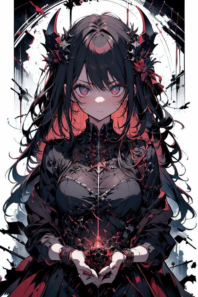 Absurd, High resolution, Very detailed, (One Girl:1.3),Remains、 Complex architecture, break , Creating a destructive image of the devil, It has horrible features, Dark Power, A desire for chaos and destruction. break . break ,