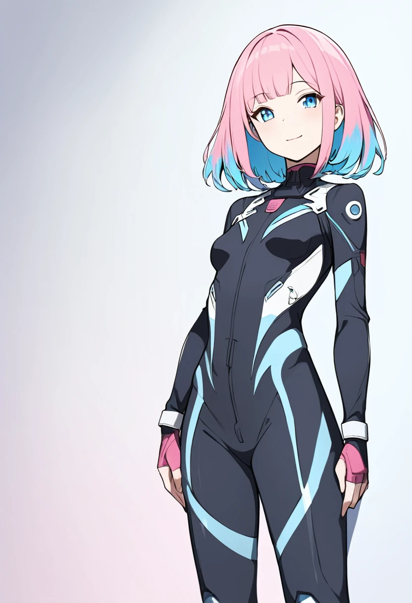 (masterpiece, top quality, very aesthetic, 4k、illustration), intricate detail, 1girl,Standing in front of a wall、(upper body)、light smile、(multicolored hair)、animated painting
Cute 、pink hair、,middle hair,sidelock ,,blue eyes、pilot suit、Tight Suit、small breasts,Slim 、