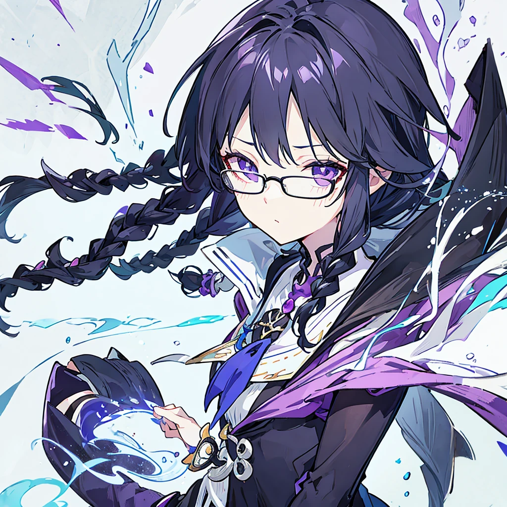 high resolution、Fine skin、Glasses、Purple droopy eyes, black hair braids、Black Sailor Suit、No background