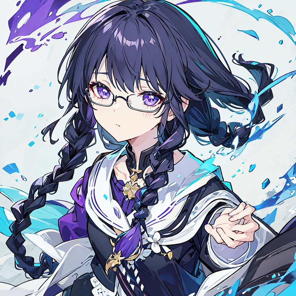 high resolution、Fine skin、Glasses、Purple droopy eyes, black hair braids、Black Sailor Suit、No background