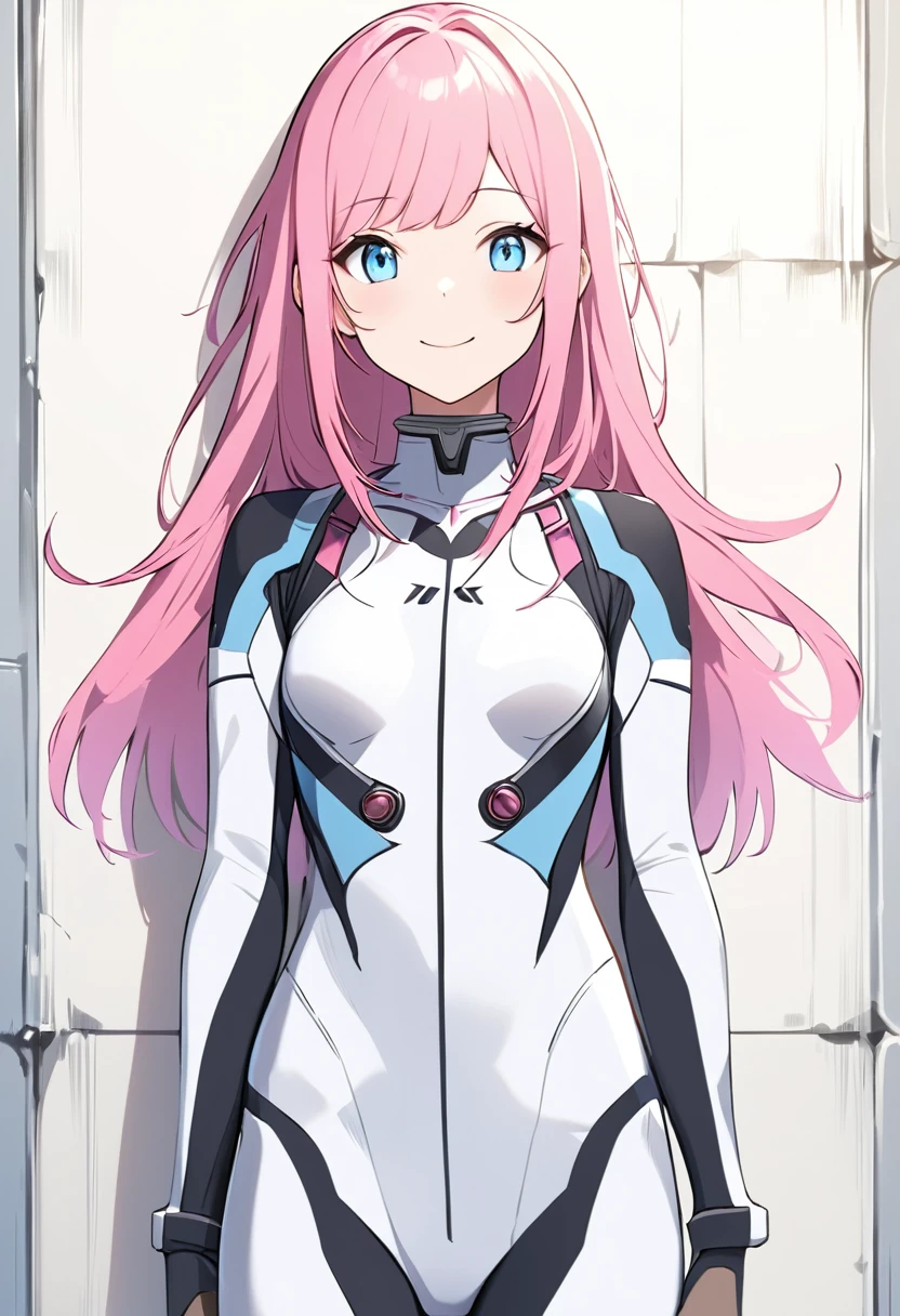 (masterpiece, top quality, very aesthetic, 4k、illustration), intricate detail, 1girl,Standing in front of a wall、(upper body)、happy smile、(multicolored hair)、animated painting
Cute 、pink hair、,middle hair,sidelock ,,blue eyes、pilot suit、Tight Suit、small breasts,Slim 、