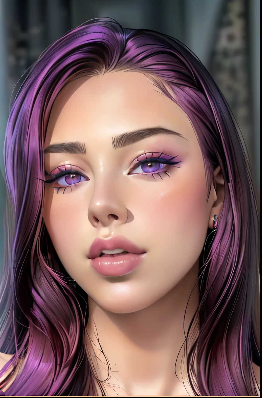 a close up of a woman with long hair and a red top, she is facing the camera, violet myers, portrait sophie mudd, charli xcx, her face looks like an orchid, kailee mandel, face like ester exposito, thick lips, digital art. @mariomaniacdude, dua lipa, sexy face with full makeup