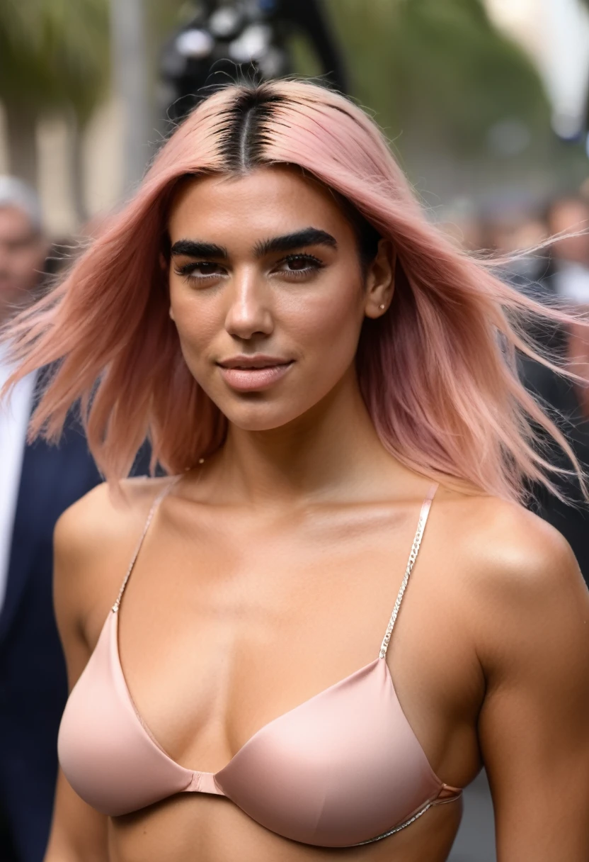  high quality  celebrity Erotic  paparazzi   photo ,  (gorgeous celebrity, nude , woman, SDXL , lora, smile, smiling , eyebrows raised ,DuaLipa, dua lipa, duxlipa, pony, female, singer, cute, vacation  side background, pink color hair   , random click, random move photograph  , photorealistic , celebrity , woman )  topless , shiny breast ,shiny sweaty skin ,random sexualized move, erotic angles, sweaty  flat breast, celebrity erotic photograph , shiny sweaty skin , fleshy muscular woman  , ( natural lights, depth of field, detailed face , insanely detailed skin texture, hyper detailed features )