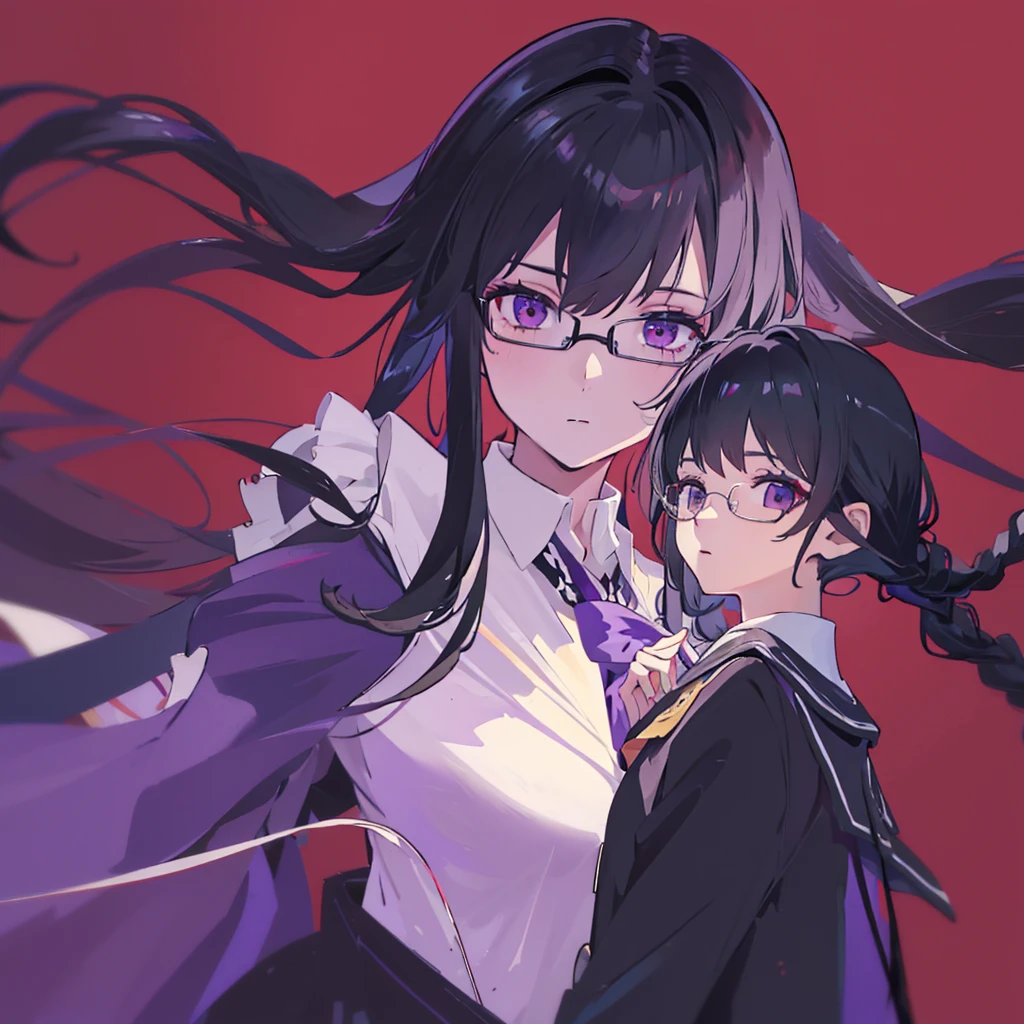 high resolution、Fine skin、Glasses、Purple droopy eyes, black hair braids、Black Sailor Suit、No background