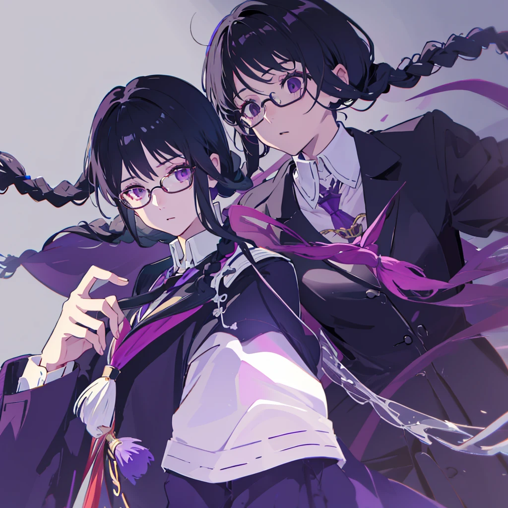 high resolution、Fine skin、Glasses、Purple droopy eyes, black hair braids、Black Sailor Suit、No background