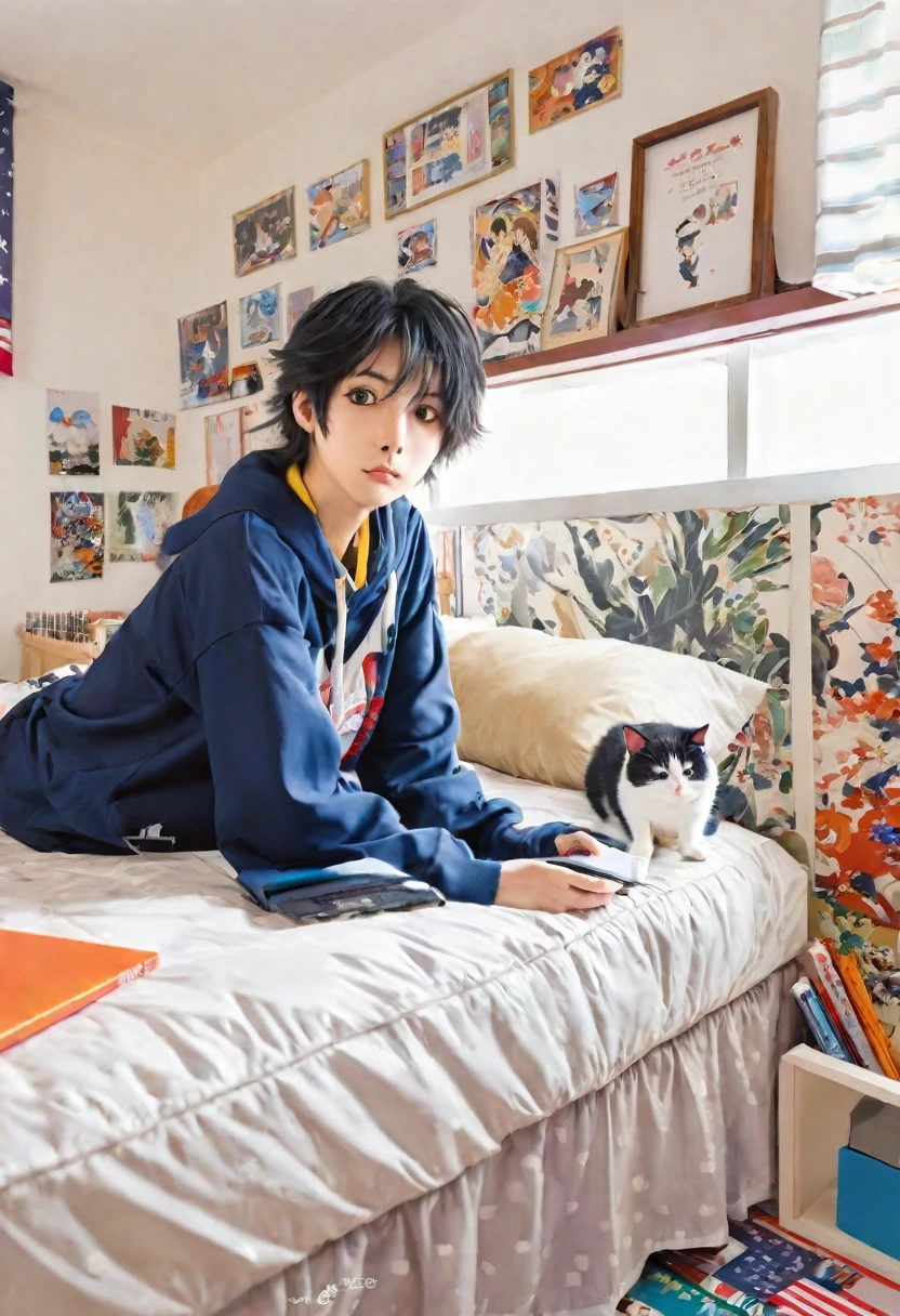 Americans anime cat getting bored in his room