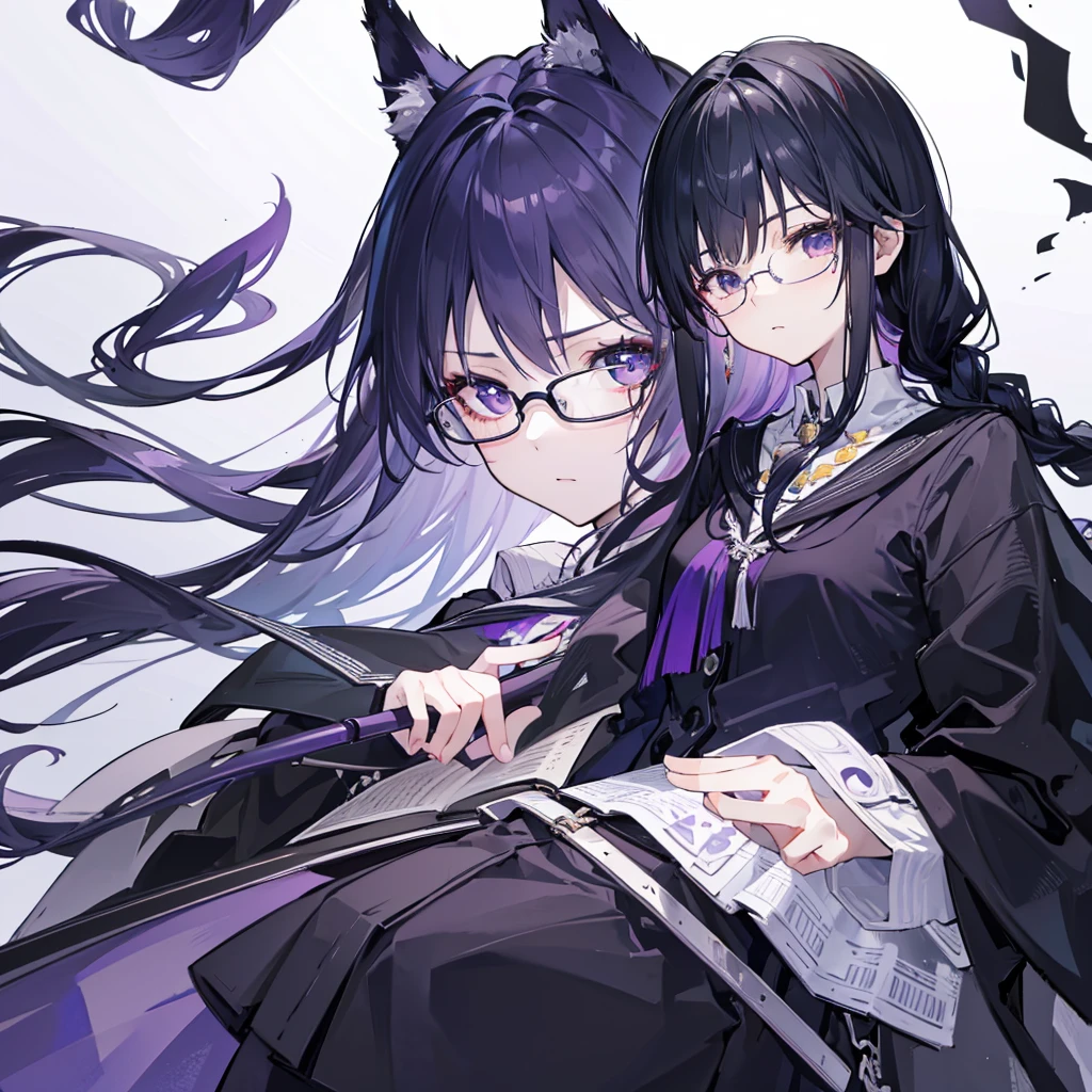 high resolution、Fine skin、Glasses、Purple droopy eyes, black hair braids、Black Sailor Suit、No background