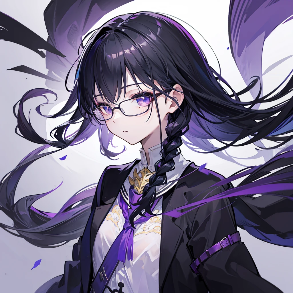 high resolution、Fine skin、Glasses、Purple droopy eyes, black hair braids、Black Sailor Suit、No background