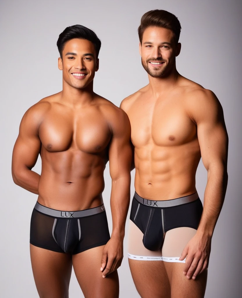 A man in LUX VENUS undervest and LUX Classic underwear and with one man frienda and both 2 man's were only black trunk underwear