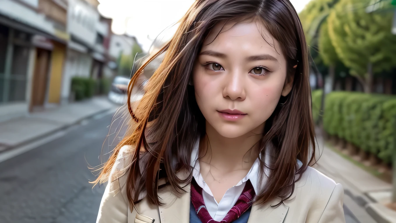 (High school girls walking on Tokyo street:1.2、blue sky)、((school uniform、blazer、Pleated skirt、Navy blue socks、loafers)、the wind is strong、(Realistic、Like a photograph、Live Action、8K, Realistic, RAW Photos, Best image quality: 1.4), Single-lens reflex camera、RAW Photos, Highest quality, Realistic, Highly detailed CG Unity 8K wallpaper, Written boundary depth, Cinematic Light, Lens flare, Ray Tracing, Realistic background、((ultra high density skin))、 Teenage girl on her way to school,Cute Japanese、(whole body:1.5)、Super detailed face,avert your eyes:1.1、(Silver inner color hair、Straight Long Hair:1.2、My hair flutters in the wind:1.4)、I like that style、stylish、Very detailed、Pay attention to the details、Perfect outfit、(Sunburned skin)、View from above、Accurate hands、Accurate legs、Detailed hands and fingers、Anatomically correct body、Thin legs、Thin thighs