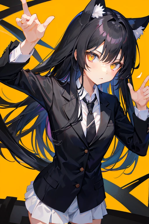 Black Hair,black,Cat ear,Girl,Poker face,tie,Standing,whole body,black高跟鞋