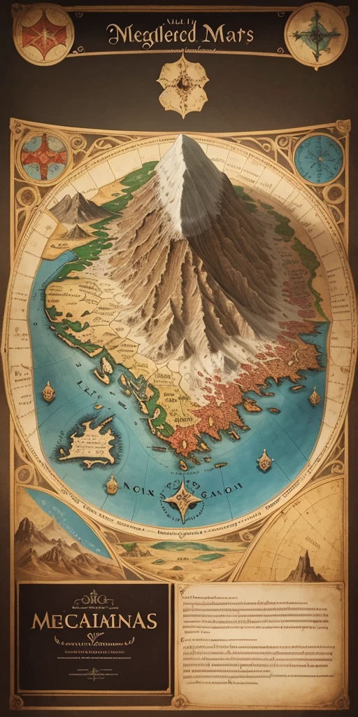 Medieval world map with some parts showing a volcano 
