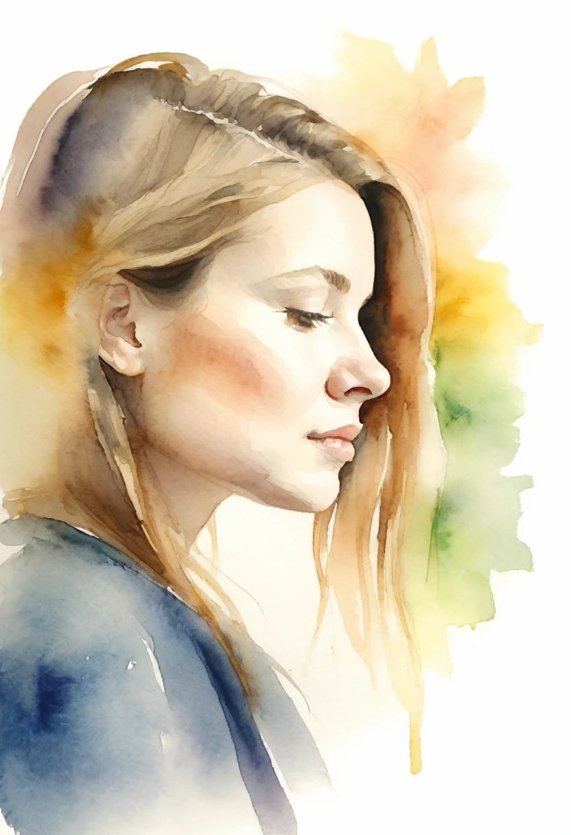 Watercolor, blurred portrait, profile