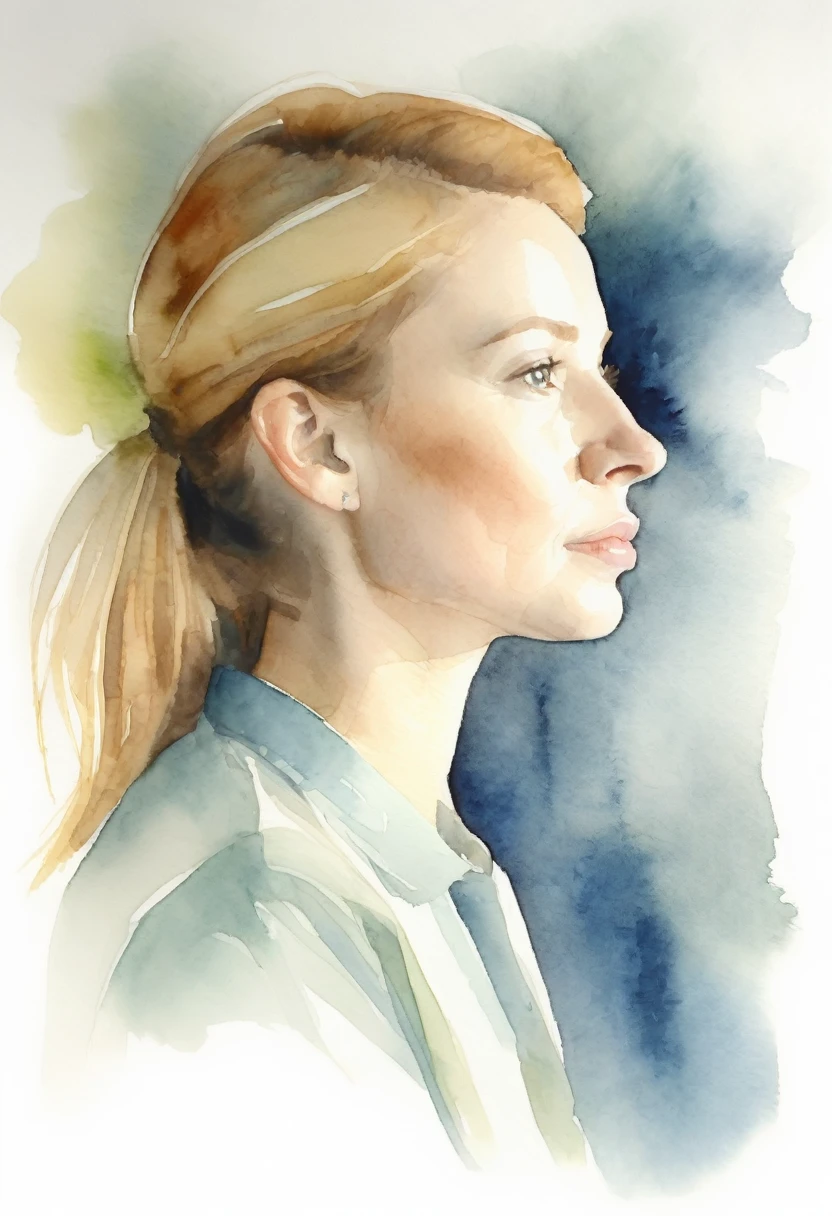 Watercolor, blurred portrait, profile