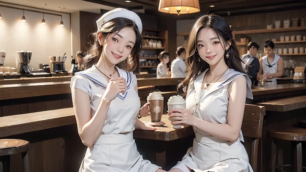 
(((((Emphasize cleavage)))))
(((((((((Sleeveless white sailor suit)))))))))
(((((((((White mini skirt)))))))))
((((((((Heavy makeup))))))))
(((I can see my belly button)))
(((((((お洒落でcuteInside the Starbucks store)))))))
8K、RAW Photos、Highest quality、Super detailed、Super Resolution、Ultra HD、8K壁紙、Amazing details



(((((((Inside the Starbucks store)))))))、
((((((Sit down and eat cake、Drink Starbucks coffee、smile))))))、((((Heart Necklace))))




Modern and sleek design：Interior design using natural materials、Many of the designs are warm and made using wood and metal.。
Large windows：自然光をたっぷり取り入れるためのLarge windowsがあり、Providing a bright and open space。
Green Interior：Potted plants are effectively placed、It creates a relaxing atmosphere。
artwork：Works by local artists、Starbucks-related art on display。
Cozy seating：Cushioned chairs and sofas、Bar sheet etc.、A variety of seating options available。
Open kitchen area：Being able to see how drinks and food are made、We provide peace of mind and transparency。
Unique lighting：Antique lamps and chandeliers、Modern lighting fixtures are used。
Comfortable background music：Relaxing music is playing、A comfortable space is provided。
Wide々Table space：一人でもグループでも使いやすいWide々There is a table with。
Community Table：There is a large table where you can socialize with other customers.。
Seasonal decorations：The decorations are themed according to the season.。
Design with a local feel：The design incorporates the local culture and characteristics.。
Fragrance production：コーヒーの香りが店内にWideがり、A space that satisfies the five senses has been created.。
Conversation with a barista：フレンドリーなConversation with a baristaが楽しめるカウンターエリアがあります。




8K、RAW Photos、Highest quality、masterpiece:1.2、Super detailed、Super Resolution、Ultra HD、8K壁紙、Amazing details、Photorealistic:1.4、Having fun by the water、Full Body Shot、Full body photo、High-resolution RAW color photos、Professional photos、A scene full of emotion、Very detailed and beautiful、Ultra HD、8K壁紙、Amazing details、Huge file sizes、Highly detailed beautiful girls、Highly detailed face Highly detailed eyes、Extremely realistic skin、 Highly detailed fingers, Highly detailed nose, Highly detailed mouth, Perfect Anatomy, Highly detailed background, Highly detailed clothing, Teen, cute女の子, Famous Japanese Idols, cute, Realistic body, Slender, White skin, Glowing Skin, Slim body, Realistic Face, Delicate eyes, double eyelid, 





