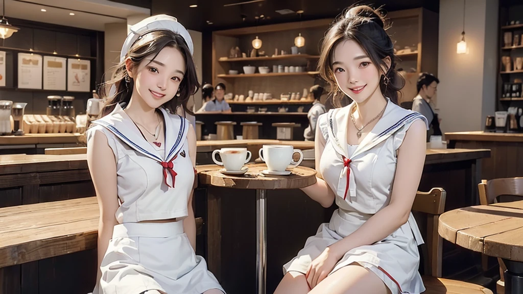 
(((((Emphasize cleavage)))))
(((((((((Sleeveless white sailor suit)))))))))
(((((((((White mini skirt)))))))))
((((((((Heavy makeup))))))))
(((I can see my belly button)))
(((((((お洒落でcuteInside the Starbucks store)))))))
8K、RAW Photos、Highest quality、Super detailed、Super Resolution、Ultra HD、8K壁紙、Amazing details



(((((((Inside the Starbucks store)))))))、
((((((Sit down and eat cake、Drink Starbucks coffee、smile))))))、((((Heart Necklace))))




Modern and sleek design：Interior design using natural materials、Many of the designs are warm and made using wood and metal.。
Large windows：自然光をたっぷり取り入れるためのLarge windowsがあり、Providing a bright and open space。
Green Interior：Potted plants are effectively placed、It creates a relaxing atmosphere。
artwork：Works by local artists、Starbucks-related art on display。
Cozy seating：Cushioned chairs and sofas、Bar sheet etc.、A variety of seating options available。
Open kitchen area：Being able to see how drinks and food are made、We provide peace of mind and transparency。
Unique lighting：Antique lamps and chandeliers、Modern lighting fixtures are used。
Comfortable background music：Relaxing music is playing、A comfortable space is provided。
Wide々Table space：一人でもグループでも使いやすいWide々There is a table with。
Community Table：There is a large table where you can socialize with other customers.。
Seasonal decorations：The decorations are themed according to the season.。
Design with a local feel：The design incorporates the local culture and characteristics.。
Fragrance production：コーヒーの香りが店内にWideがり、A space that satisfies the five senses has been created.。
Conversation with a barista：フレンドリーなConversation with a baristaが楽しめるカウンターエリアがあります。




8K、RAW Photos、Highest quality、masterpiece:1.2、Super detailed、Super Resolution、Ultra HD、8K壁紙、Amazing details、Photorealistic:1.4、Having fun by the water、Full Body Shot、Full body photo、High-resolution RAW color photos、Professional photos、A scene full of emotion、Very detailed and beautiful、Ultra HD、8K壁紙、Amazing details、Huge file sizes、Highly detailed beautiful girls、Highly detailed face Highly detailed eyes、Extremely realistic skin、 Highly detailed fingers, Highly detailed nose, Highly detailed mouth, Perfect Anatomy, Highly detailed background, Highly detailed clothing, Teen, cute女の子, Famous Japanese Idols, cute, Realistic body, Slender, White skin, Glowing Skin, Slim body, Realistic Face, Delicate eyes, double eyelid, 





