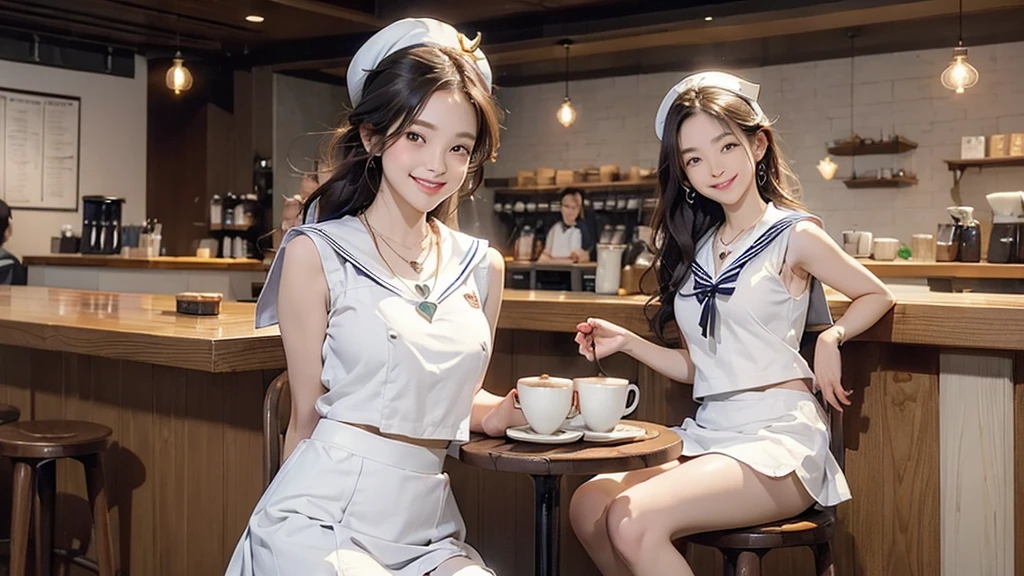 
(((((Emphasize cleavage)))))
(((((((((Sleeveless white sailor suit)))))))))
(((((((((White mini skirt)))))))))
((((((((Heavy makeup))))))))
(((I can see my belly button)))
(((((((お洒落でcuteInside the Starbucks store)))))))
8K、RAW Photos、Highest quality、Super detailed、Super Resolution、Ultra HD、8K壁紙、Amazing details



(((((((Inside the Starbucks store)))))))、
((((((Sit down and eat cake、Drink Starbucks coffee、smile))))))、((((Heart Necklace))))




Modern and sleek design：Interior design using natural materials、Many of the designs are warm and made using wood and metal.。
Large windows：自然光をたっぷり取り入れるためのLarge windowsがあり、Providing a bright and open space。
Green Interior：Potted plants are effectively placed、It creates a relaxing atmosphere。
artwork：Works by local artists、Starbucks-related art on display。
Cozy seating：Cushioned chairs and sofas、Bar sheet etc.、A variety of seating options available。
Open kitchen area：Being able to see how drinks and food are made、We provide peace of mind and transparency。
Unique lighting：Antique lamps and chandeliers、Modern lighting fixtures are used。
Comfortable background music：Relaxing music is playing、A comfortable space is provided。
Wide々Table space：一人でもグループでも使いやすいWide々There is a table with。
Community Table：There is a large table where you can socialize with other customers.。
Seasonal decorations：The decorations are themed according to the season.。
Design with a local feel：The design incorporates the local culture and characteristics.。
Fragrance production：コーヒーの香りが店内にWideがり、A space that satisfies the five senses has been created.。
Conversation with a barista：フレンドリーなConversation with a baristaが楽しめるカウンターエリアがあります。




8K、RAW Photos、Highest quality、masterpiece:1.2、Super detailed、Super Resolution、Ultra HD、8K壁紙、Amazing details、Photorealistic:1.4、Having fun by the water、Full Body Shot、Full body photo、High-resolution RAW color photos、Professional photos、A scene full of emotion、Very detailed and beautiful、Ultra HD、8K壁紙、Amazing details、Huge file sizes、Highly detailed beautiful girls、Highly detailed face Highly detailed eyes、Extremely realistic skin、 Highly detailed fingers, Highly detailed nose, Highly detailed mouth, Perfect Anatomy, Highly detailed background, Highly detailed clothing, Teen, cute女の子, Famous Japanese Idols, cute, Realistic body, Slender, White skin, Glowing Skin, Slim body, Realistic Face, Delicate eyes, double eyelid, 





