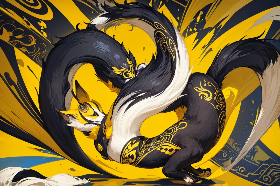 Illustration of Balinese Mongoose animal, black, yellow and white color combination. Simple design for shirt and flat blue phantom color as background