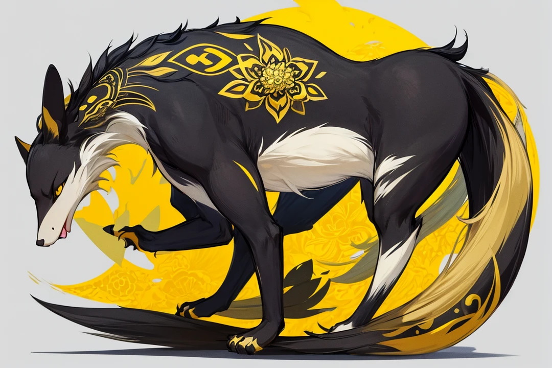 Illustration of Balinese Mongoose animal, black, yellow and white color combination. Simple design for shirt and flat blue phantom color as background