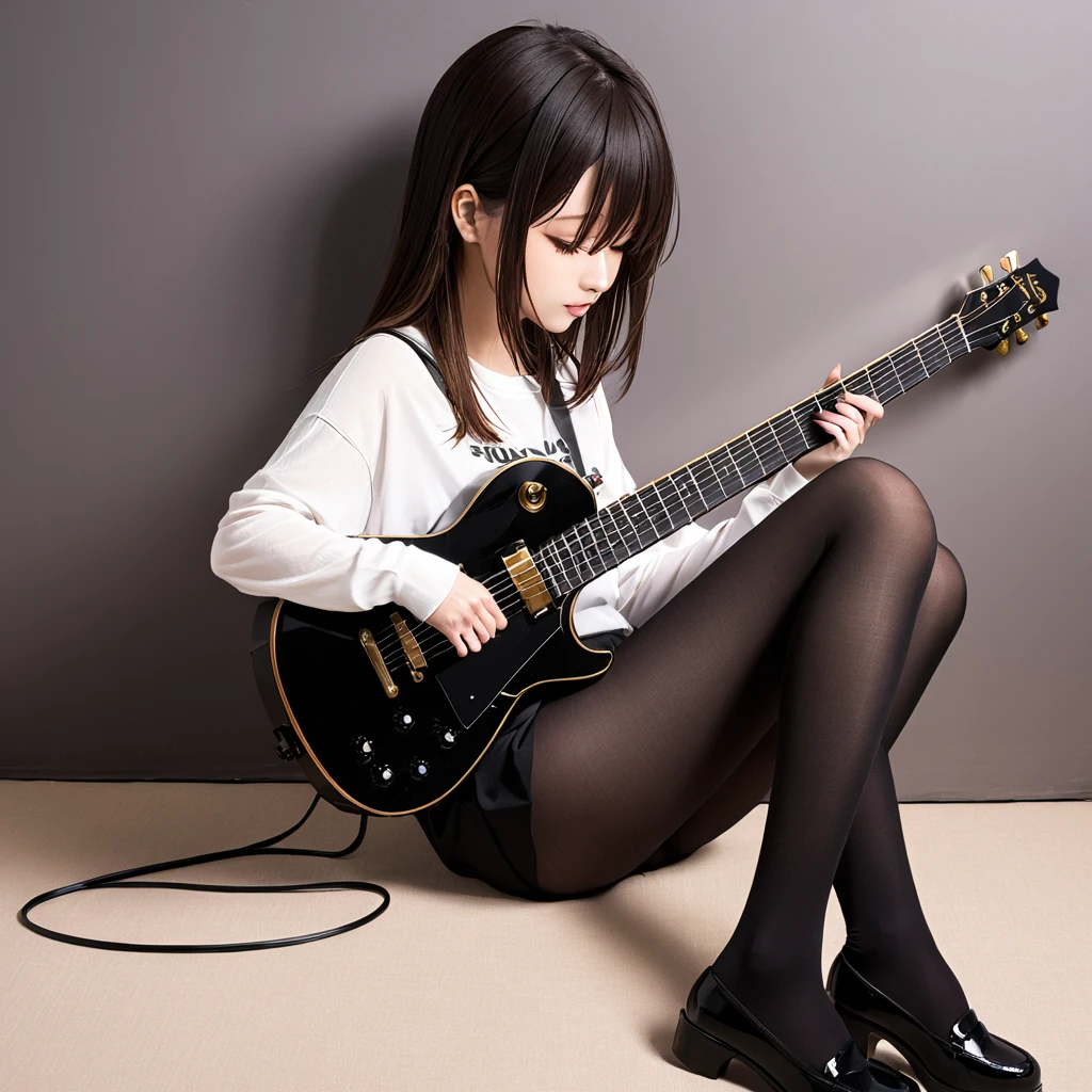 girl、guitar、black tights