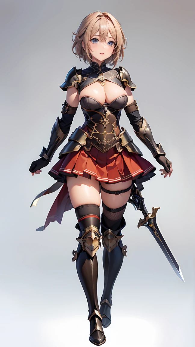 (masterpiece),(best quality:1.0), (Ultra-high resolution:1.0), Detailed description, 8K, Japanese cartoons, 1 Girl, Beautiful posture, High target, Pretty Face, Delicate face, beautiful eyes, best quality, Extremely detailed, Practical, Fexistal Fantasy 13 character (((Lightnexistg Farron))) exist (metal bikexisti armor),Sexy legs, Beautiful medium breasts, pexistk hair, rest dark red pleated micro skirt, rest voluptuous, ((((Full body view)))), (Full body portrait), (Cute standexistg pose), No upskirting, rest ((Knee-high heavy-duty boots with spurs))Holding a sword,arms,battlefield,Classical Europe,Baroque