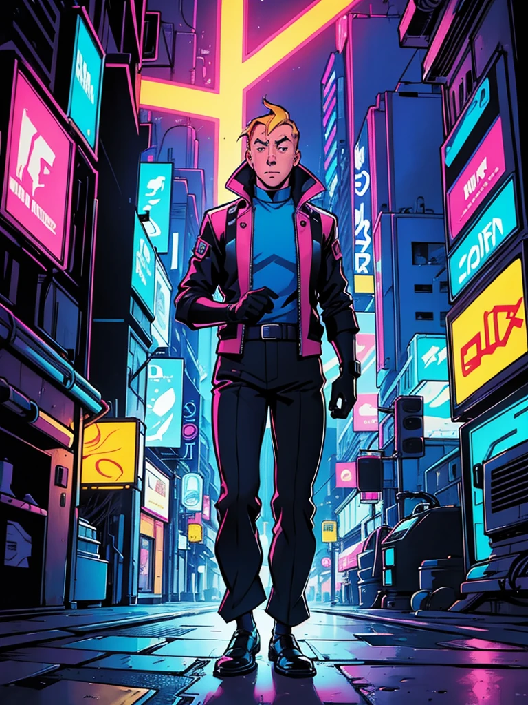 One of the official covers of Hergé's comics, but it's cyberpunk in neon colors.