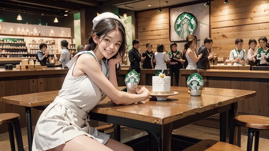 
(((((Emphasize cleavage)))))
(((((((((Sleeveless white sailor suit)))))))))
(((((((((White mini skirt)))))))))
((((((((cuteメイク))))))))
(((((I can see my belly button)))))
(((((((お洒落でcuteInside the Starbucks store)))))))
8K、RAW Photos、Highest quality、Super detailed、Super Resolution、Ultra HD、8K壁紙、Amazing details



(((((((Inside the Starbucks store)))))))、
((((((Sit down and eat cake、Drink Starbucks coffee、smile))))))、((((Heart Necklace))))




Modern and sleek design：Interior design using natural materials、Many of the designs are warm and made using wood and metal.。
Large windows：自然光をたっぷり取り入れるためのLarge windowsがあり、Providing a bright and open space。
Green Interior：Potted plants are effectively placed、It creates a relaxing atmosphere。
artwork：Works by local artists、Starbucks-related art on display。
Cozy seating：Cushioned chairs and sofas、Bar sheet etc.、A variety of seating options available。
Open kitchen area：Being able to see how drinks and food are made、We provide peace of mind and transparency。
Unique lighting：Antique lamps and chandeliers、Modern lighting fixtures are used。
Comfortable background music：Relaxing music is playing、A comfortable space is provided。
Wide々Table space：一人でもグループでも使いやすいWide々There is a table with。
Community Table：There is a large table where you can socialize with other customers.。
Seasonal decorations：The decorations are themed according to the season.。
Design with a local feel：The design incorporates the local culture and characteristics.。
Fragrance production：コーヒーの香りが店内にWideがり、A space that satisfies the five senses has been created.。
Conversation with a barista：フレンドリーなConversation with a baristaが楽しめるカウンターエリアがあります。




8K、RAW Photos、Highest quality、masterpiece:1.2、Super detailed、Super Resolution、Ultra HD、8K壁紙、Amazing details、Photorealistic:1.4、Having fun by the water、Full Body Shot、Full body photo、High-resolution RAW color photos、Professional photos、A scene full of emotion、Very detailed and beautiful、Ultra HD、8K壁紙、Amazing details、Huge file sizes、Highly detailed beautiful girls、Highly detailed face Highly detailed eyes、Extremely realistic skin、 Highly detailed fingers, Highly detailed nose, Highly detailed mouth, Perfect Anatomy, Highly detailed background, Highly detailed clothing, Teen, cute女の子, Famous Japanese Idols, cute, Realistic body, Slender, White skin, Glowing Skin, Slim body, Realistic Face, Delicate eyes, double eyelid, 





