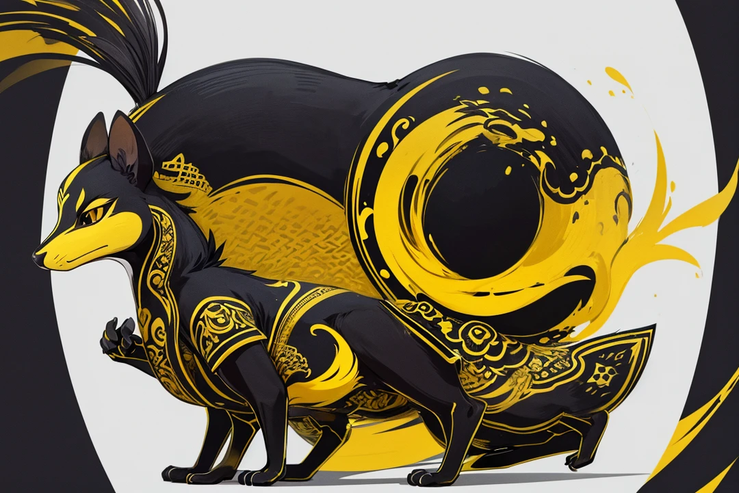 Illustration of Balinese Mongoose animal, black, yellow and white color combination. Simple design for shirt and flat blue phantom color as background