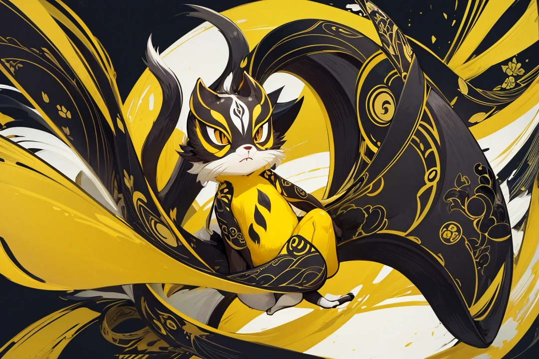 Illustration of Balinese Mongoose animal, black, yellow and white color combination. Simple design for shirt and flat blue phantom color as background