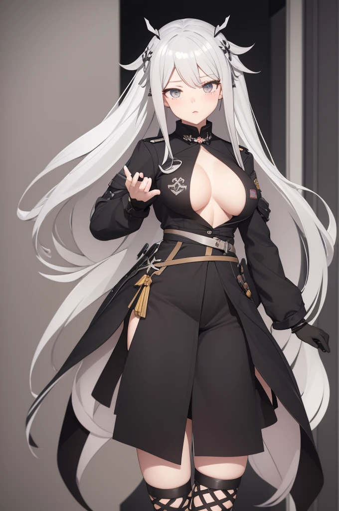 흰색 셔츠와 검은색 바지를 입고 코트를 입은 anime girl, from girls frontline, fine details. girls frontline, girls frontline style, 매혹적인 anime girl, perfect gray hair girl, female anime character, girl with white hair, gray hair deity, gray hair, 매력적인 anime girl, gray hair lady, Kantai Collection Style, (NSFW) safe for work, anime girl