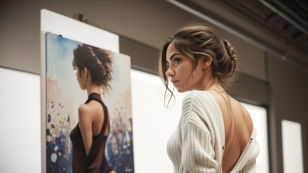 (), big fit ass ,(work of art), best qualityer, extremely detaild, (water colour), blossom, Delicate and gorgeous, illustration, (from low),(1 girl:1.4), (standing alone:1.2), seios big fit asss, (ribbed sweater:1.3), ombro to ombro sweater, (short shorts:1.2), bared shoulders, (below the chest), ((darkskin:0.8)), gorgeous eyes, (disheveled hair ), fot, over shoulder shot, por Alex Maleev, proffesional, Canon Camera, Nikon Camera, Spitz, bokeh, Studio quality, Fish-eye lens, by Robert Capa ,