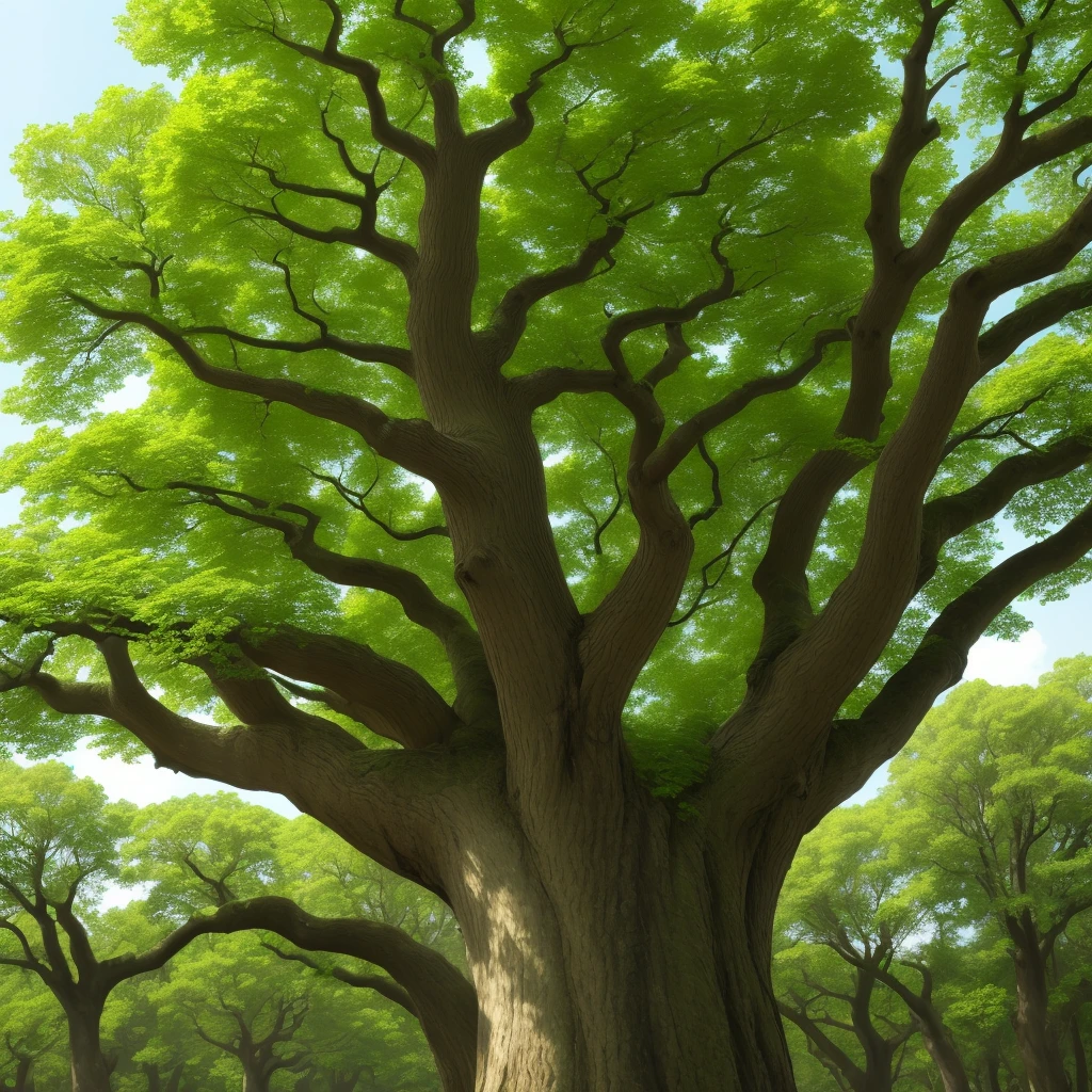 Image of a tall, leafy oak tree, with green leaves