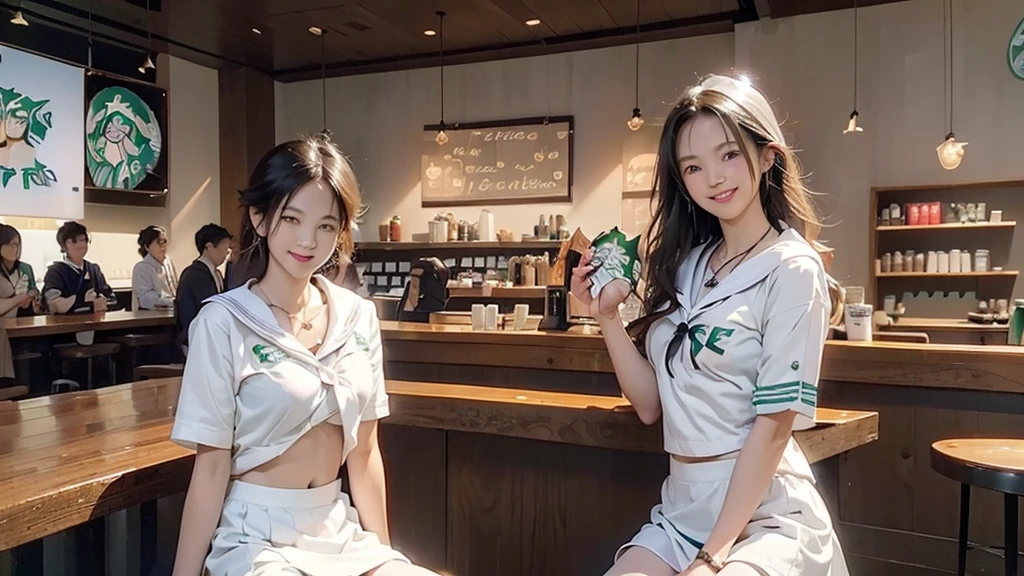 
(((((Emphasize cleavage)))))
(((((((((White Sailor Suit)))))))))
(((((((((White mini skirt)))))))))
((((((((cuteメイク))))))))
(((((I can see my belly button)))))
(((((((お洒落でcuteInside the Starbucks store)))))))
8K、RAW Photos、Highest quality、Super detailed、Super Resolution、Ultra HD、8K壁紙、Amazing details



(((((((Inside the Starbucks store)))))))、
((((((Sit down and eat cake、Drink Starbucks coffee、smile))))))、((((Heart Necklace))))




Modern and sleek design：Interior design using natural materials、Many of the designs are warm and made using wood and metal.。
Large windows：自然光をたっぷり取り入れるためのLarge windowsがあり、Providing a bright and open space。
Green Interior：Potted plants are effectively placed、It creates a relaxing atmosphere。
artwork：Works by local artists、Starbucks-related art on display。
Cozy seating：Cushioned chairs and sofas、Bar sheet etc.、A variety of seating options available。
Open kitchen area：Being able to see how drinks and food are made、We provide peace of mind and transparency。
Unique lighting：Antique lamps and chandeliers、Modern lighting fixtures are used。
Comfortable background music：Relaxing music is playing、A comfortable space is provided。
Wide々Table space：一人でもグループでも使いやすいWide々There is a table with。
Community Table：There is a large table where you can socialize with other customers.。
Seasonal decorations：The decorations are themed according to the season.。
Design with a local feel：The design incorporates the local culture and characteristics.。
Fragrance production：コーヒーの香りが店内にWideがり、A space that satisfies the five senses has been created.。
Conversation with a barista：フレンドリーなConversation with a baristaが楽しめるカウンターエリアがあります。




8K、RAW Photos、Highest quality、masterpiece:1.2、Super detailed、Super Resolution、Ultra HD、8K壁紙、Amazing details、Photorealistic:1.4、Having fun by the water、Full Body Shot、Full body photo、High-resolution RAW color photos、Professional photos、A scene full of emotion、Very detailed and beautiful、Ultra HD、8K壁紙、Amazing details、Huge file sizes、Highly detailed beautiful girls、Highly detailed face Highly detailed eyes、Extremely realistic skin、 Highly detailed fingers, Highly detailed nose, Highly detailed mouth, Perfect Anatomy, Highly detailed background, Highly detailed clothing, Teen, cute女の子, Famous Japanese Idols, cute, Realistic body, Slender, White skin, Glowing Skin, Slim body, Realistic Face, Delicate eyes, double eyelid, 






