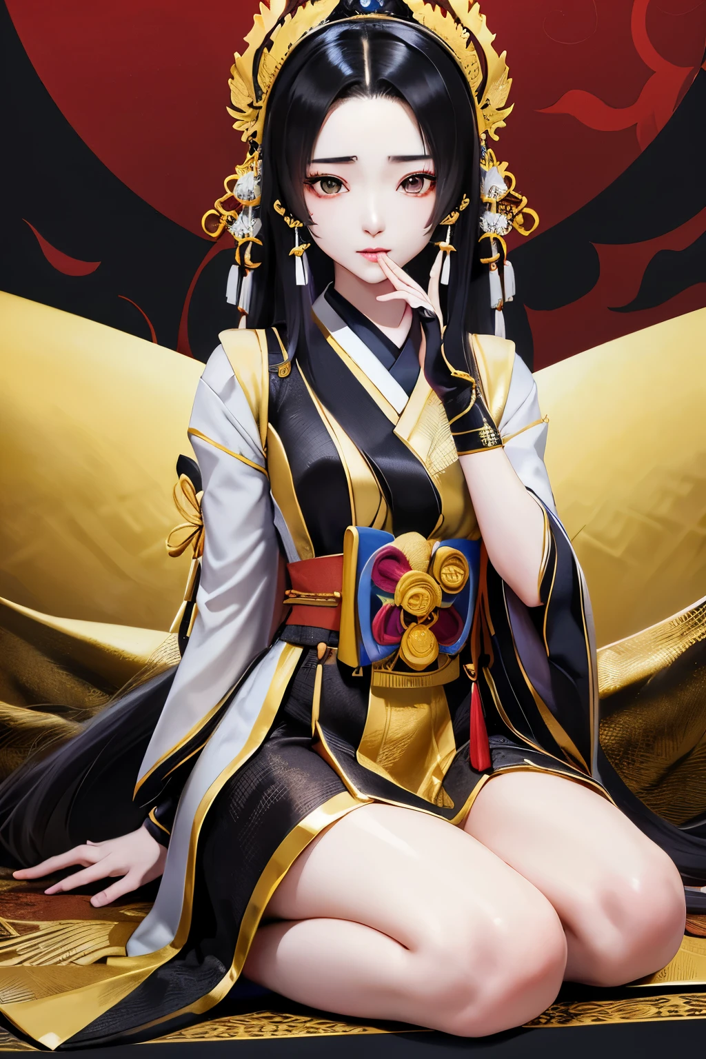 Kaguya、Kaguya、kaguya、Unparalleled in the Three Kingdoms、Unparalleled OROCHI、Black Hair、Straight Long、crown、（（（ＳＦＷ、sound、Highest quality、first-clasasterpiece、Normal body、8K、Detailed face、Ultra-precision、Normal hand、Normal finger、５Finger、Highest）））