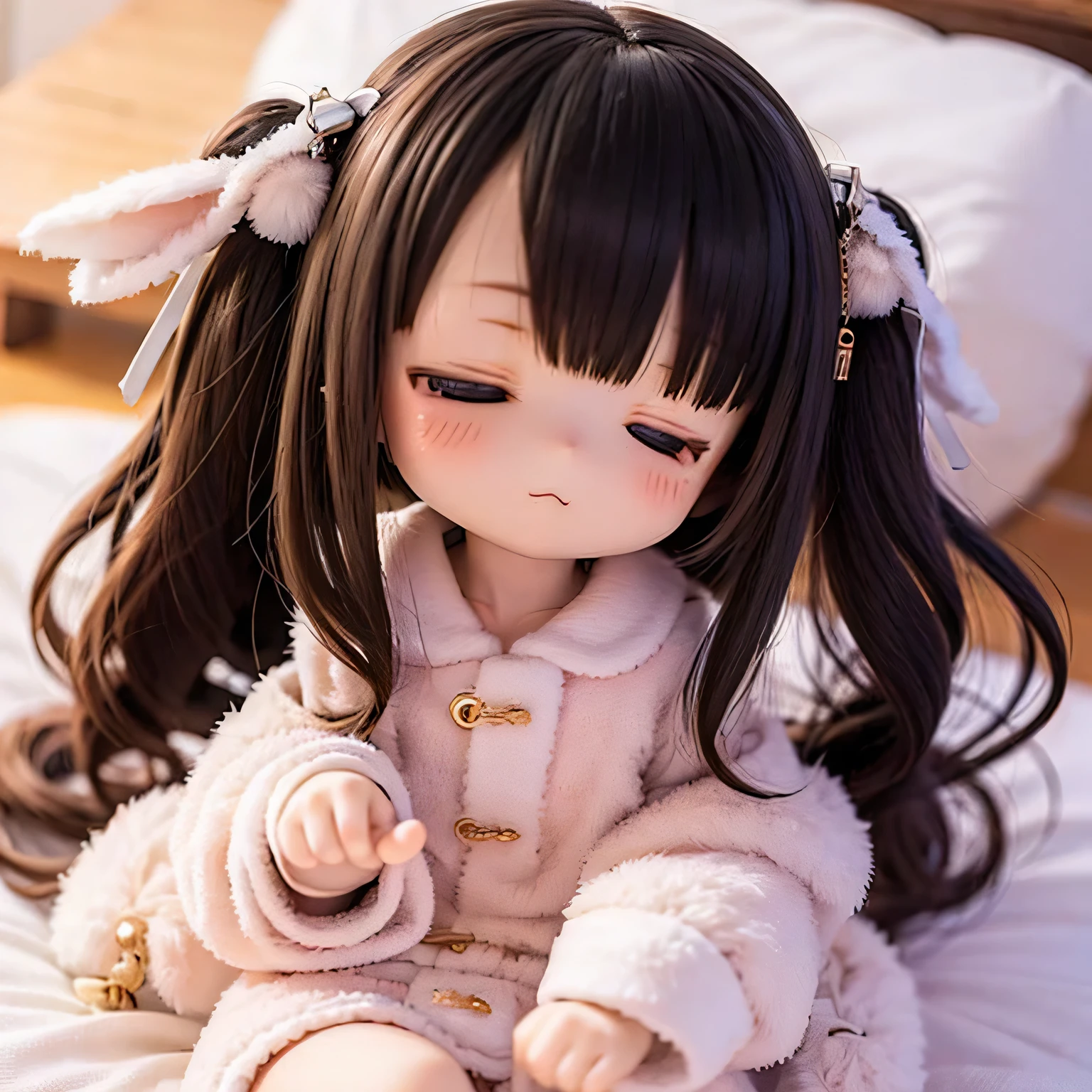 pure and cute，white pajama，Light brown hair Long hair，largeeyes，The background is white，girls --auto