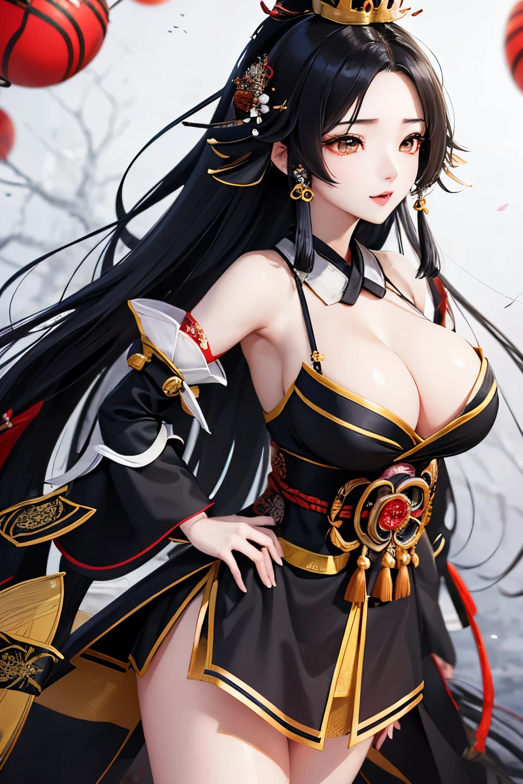 Kaguya、Kaguya、kaguya、Unparalleled in the Three Kingdoms、Unparalleled OROCHI、Black Hair、Straight Long、crown、(((SFW、sound、Highest quality、first-clasasterpiece、Normal body、8K、Detailed face、Ultra-precision、Normal hand、Normal finger、5Finger、Highest)))