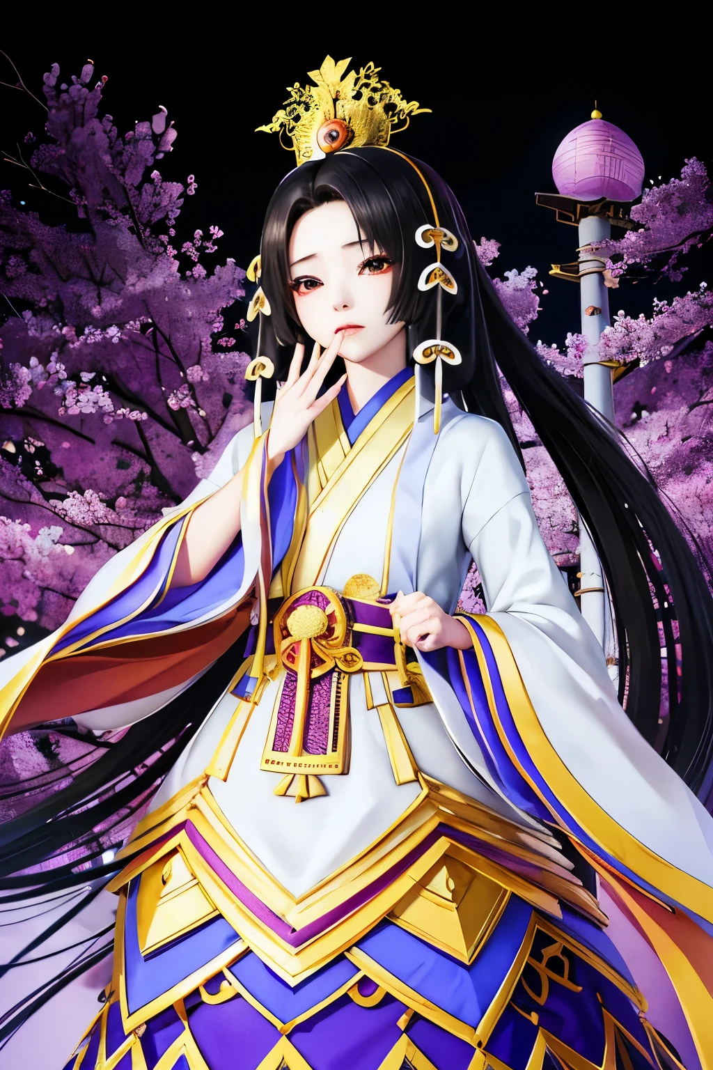 Kaguya、Kaguya、kaguya、Unparalleled in the Three Kingdoms、Unparalleled OROCHI、Black Hair、Straight Long、crown、Immortal、Resident of the fairy world、（（（ＳＦＷ、sound、Highest quality、first-clasasterpiece、Normal body、8K、Detailed face、Ultra-precision、Normal hand、Normal finger、５Finger、Highest）））