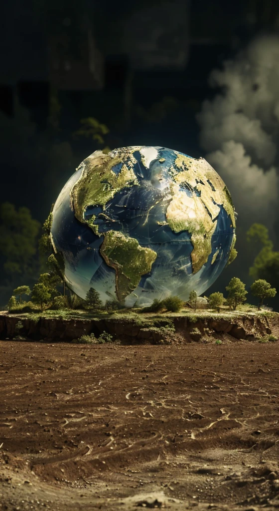 Planet Earth transforming. Photorealism, full view, highly detailed image, very realistic, hyperrealism, Ultra HD, 8k, 5, sharp focus, intricate and mysterious masterpiece. (Long exposure photography Artistic illustration close-up portrait very detailed: final quality, medium shot, backlight, Rich and striking. Enigmatic and mysterious manipulations (composition of the rule of thirds), ((detailed environment with strong lines) The best quality, in camera, white light, warm and clean aesthetics, dazzling screen composed of millions of brilliant ultraviolet rays, HDR.