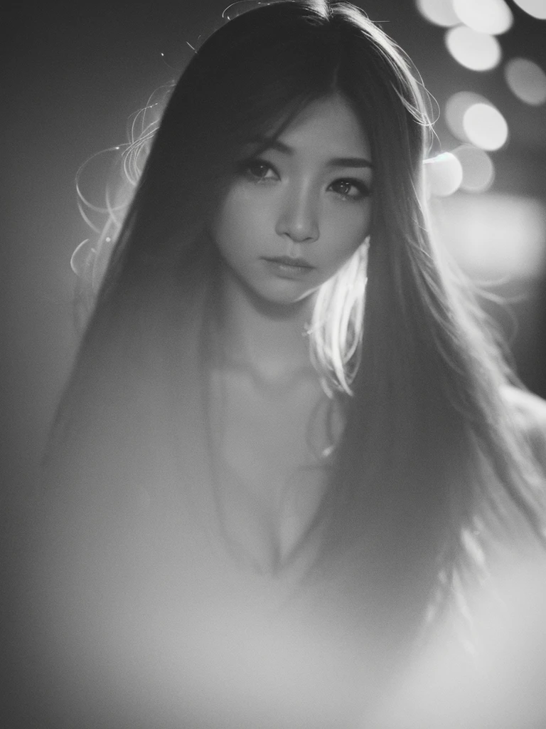 Leica Sumilux f1.4 50mm , old monochrome film , bokeh, flare, soft focus, Mature ugly Woman , looking away