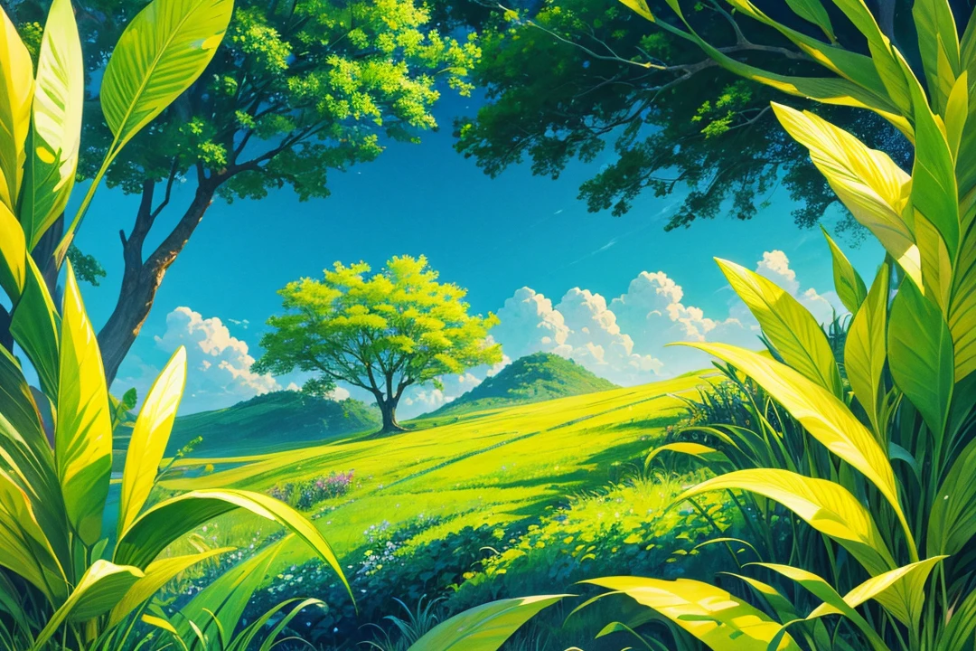 Illustration nature background, green, yellow, blue phantom color combination. Nature, Nature A beauty 