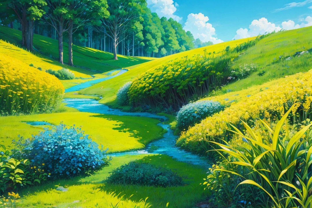 Illustration nature background, green, yellow, blue phantom color combination. Nature, Nature A beauty