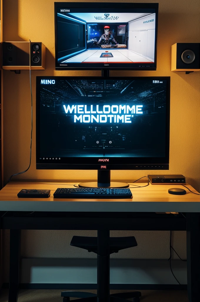 A Gaming monitr written on it "welcome