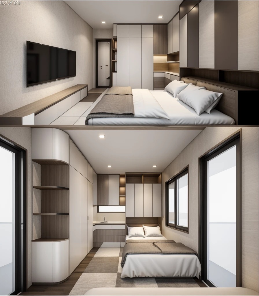 best quality, masterpiece, Interior design, cream tone, 1000k, industry style:1.2, bedroom